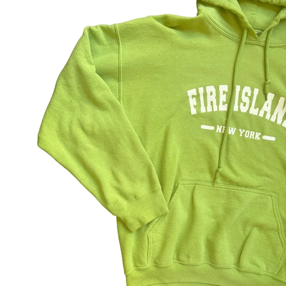 Neon Lime Green Fire Island Hoodie – Vintage Retro Cool! 🌟 size medium - Picture 3 of 11